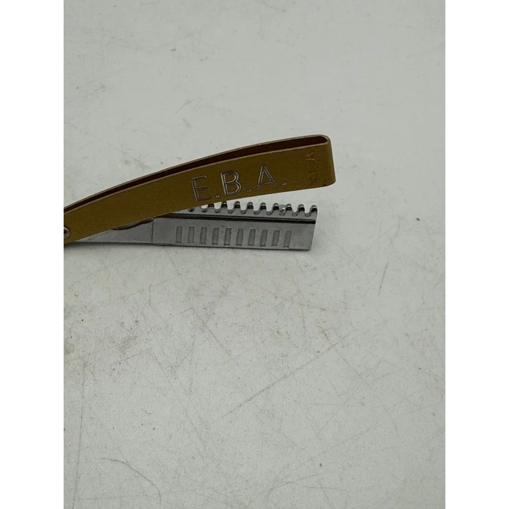 Vintage Weck Straight Razor Brooch Pin Gold Tone E.B.A. Novelty Barber Jewelry